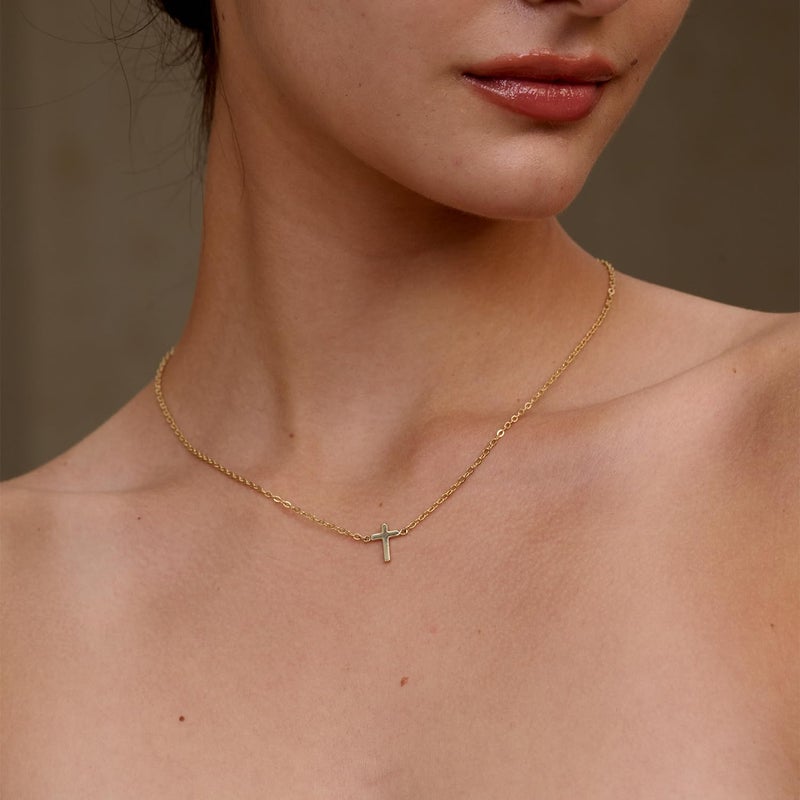 Tewiky Dainty Cross Necklace for Women, 14K Gold Plated Simple Cross Choker Necklaces Small Cross Pendant Tiny Cute Necklaces Handmade Aesthetic Gold Jewelry for Women - Image 4