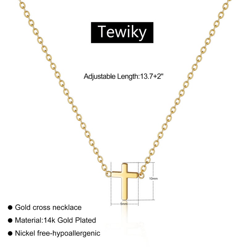 Tewiky Dainty Cross Necklace for Women, 14K Gold Plated Simple Cross Choker Necklaces Small Cross Pendant Tiny Cute Necklaces Handmade Aesthetic Gold Jewelry for Women - Image 2