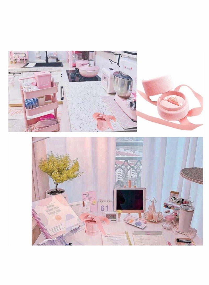 طقم صناديق مجوهرات من المخمل الوردي العتيق - 2 صندوق هدية دائري مزين بتاج للعروض، الزفاف، والمناسبات الخاصة - Image 3