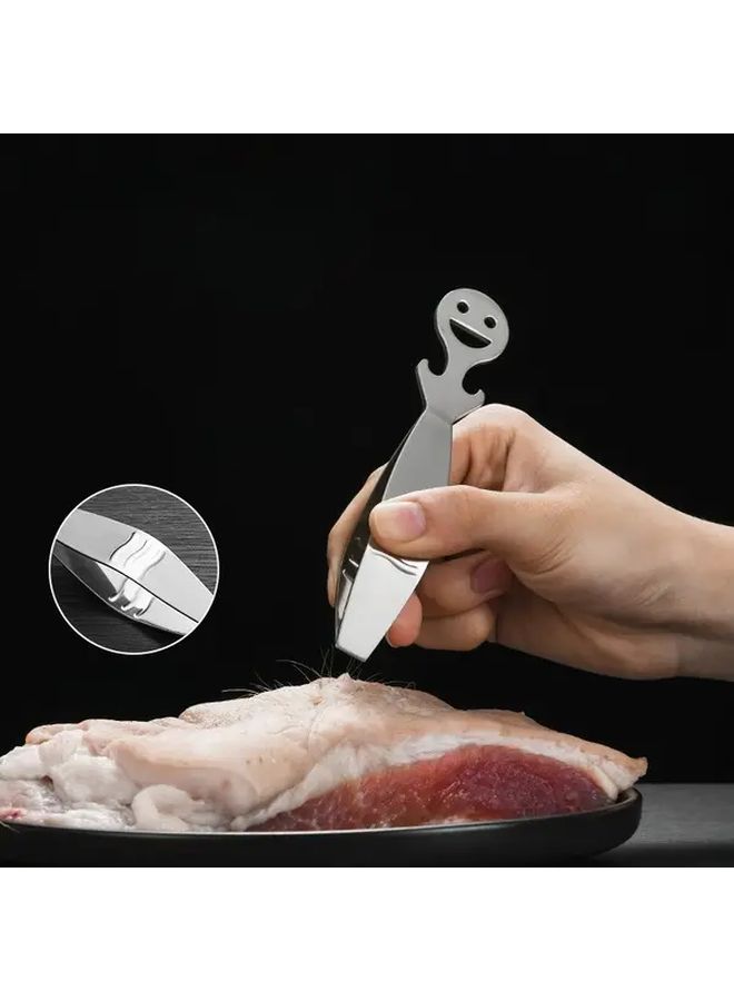 1pc Stainless Steel Smiling Tweezers Multi Purpose Cooking Tool For Fish Bone Removal Meat Processing Forceps Poultry Hair Removal Rust Resistant Material - Image 2
