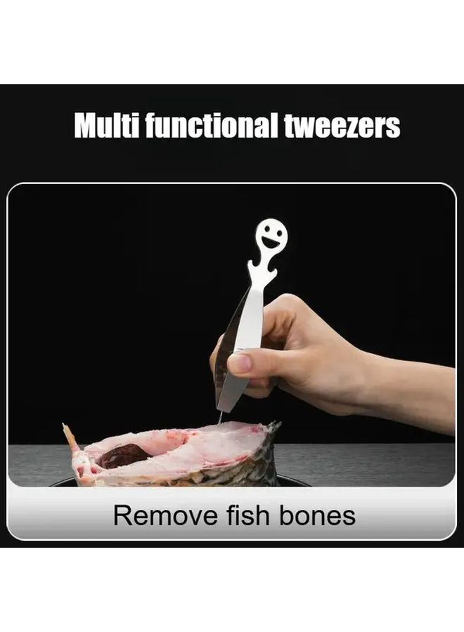 1pc Stainless Steel Smiling Tweezers Multi Purpose Cooking Tool For Fish Bone Removal Meat Processing Forceps Poultry Hair Removal Rust Resistant Material - Image 5