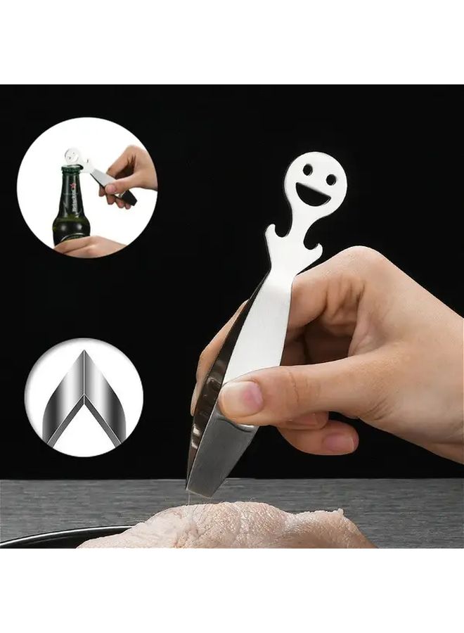 1pc Stainless Steel Smiling Tweezers Multi Purpose Cooking Tool For Fish Bone Removal Meat Processing Forceps Poultry Hair Removal Rust Resistant Material - Image 1