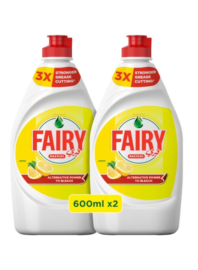 FAIRY HOME سائل غسيل الأطباق فيري ماكس بلس برائحة الليمون مع قوة بديلة للمبيض، 2 × 600 مل - Image 1