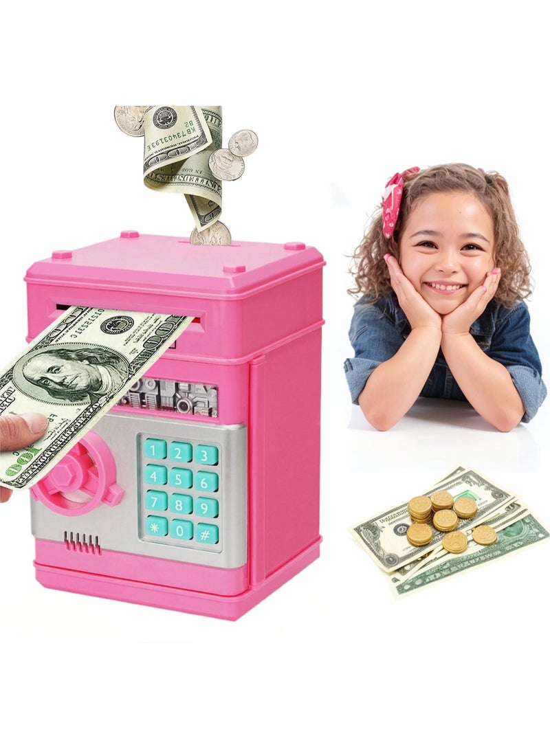Mini ATM Piggy Bank ATM Machine Best Gift for Kids,Electronic Code Piggy Bank Money Counter Safe Box Coin Bank for Boys Girls Password Lock Case (Deep Pink) - Image 1