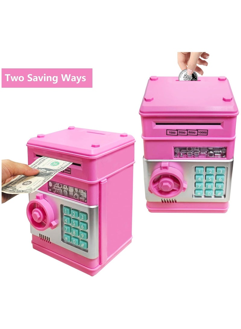 Mini ATM Piggy Bank ATM Machine Best Gift for Kids,Electronic Code Piggy Bank Money Counter Safe Box Coin Bank for Boys Girls Password Lock Case (Deep Pink) - Image 4