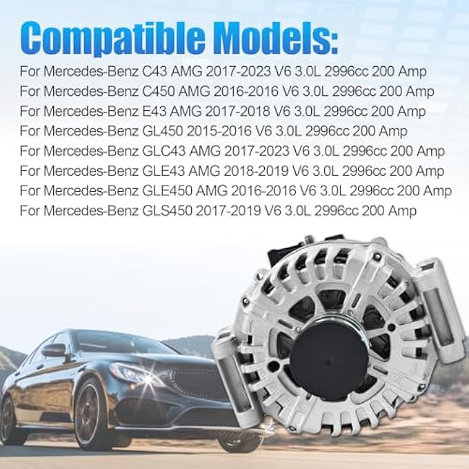 HonHuCo 0009068706 Alternator 12V 200A Compatible With Mercedes Benz GL450 2015 2016 GLE450 AMG C450 AMG 2016 E43 AMG 2017 2018 GLS450 2017-2019 3.0L V6 - Image 4