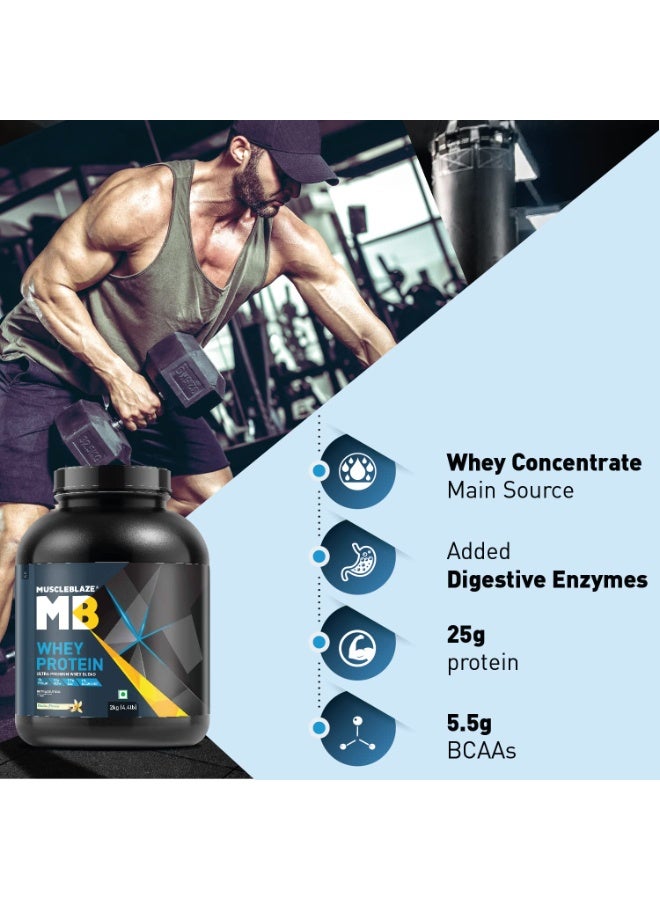مسل بلايز MuscleBlaze بروتين مصل اللبن (Whey Protein) بنسبة 100%، مزيج فائق الجودة يجمع بين بروتين مصل اللبن المركز (Concentrate) والمعزول (Isolate)، 25 جم بروتين لكل مكيال (نكهة الفانيليا، 2 كجم / 4.4 رطل) - Image 4