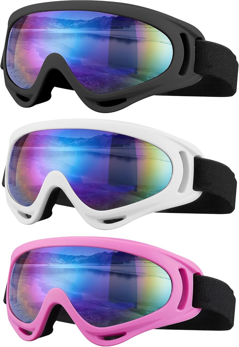 SixYard Ski Goggles, Motorcycle Goggles, 3 Pack Snowboard Snow Goggles for Men Women Adult Youth - Image 1