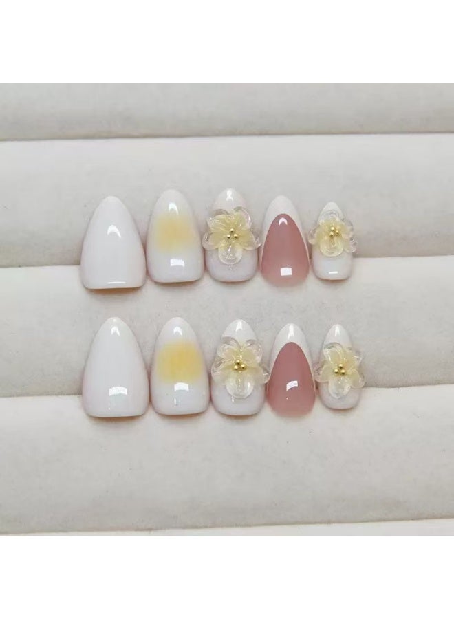 جوسكوين 30 قطعة من الأظافر الصناعية، أظافر بيضاء بسيطة على الطراز الفرنسي، مانيكير فرنسي بأطراف بيضاء وزخارف زهرية ثلاثية الأبعاد، أظافر أكريليك مع مجموعة لاصقة. - Image 5