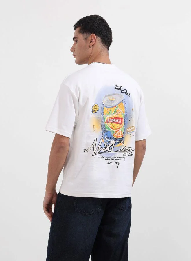 شركة المرآب الهندية تيشيرت رجالي بقصة مريحة ورقبة دائرية وطبعات ورسومات وأكمام قصيرة