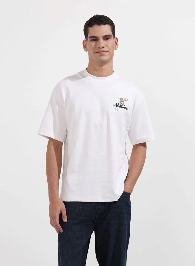 شركة المرآب الهندية تيشيرت رجالي بقصة مريحة ورقبة دائرية وطبعات ورسومات وأكمام قصيرة