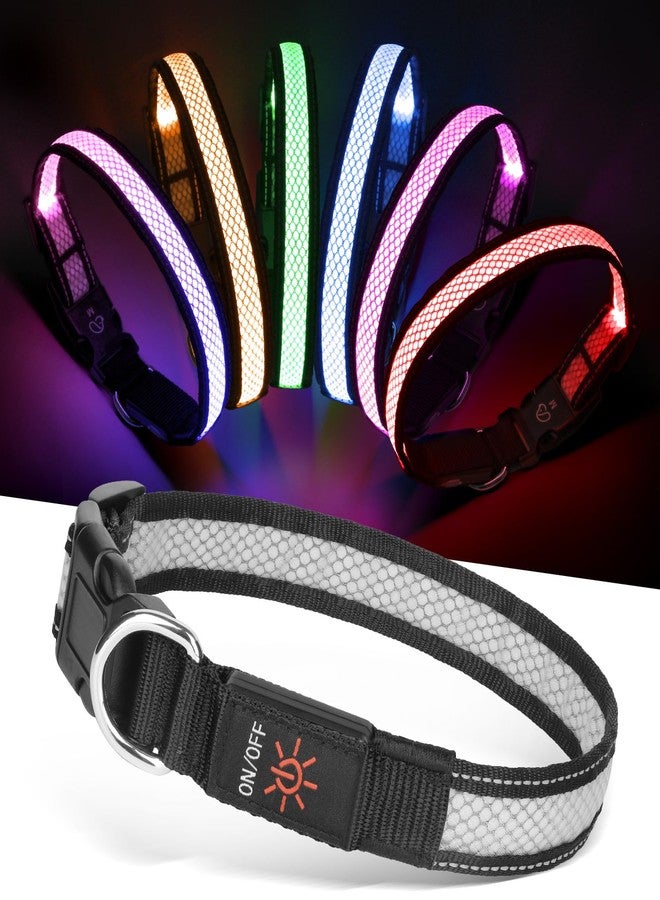 طوق مضيء للكلاب من ويسايبر، طوق LED قابل لإعادة الشحن عبر منفذ USB يتوهج في الظلام، طوق كلاب عاكس قابل للتعديل ومقاوم للماء للمشي الليلي (RGB، S) - Image 1