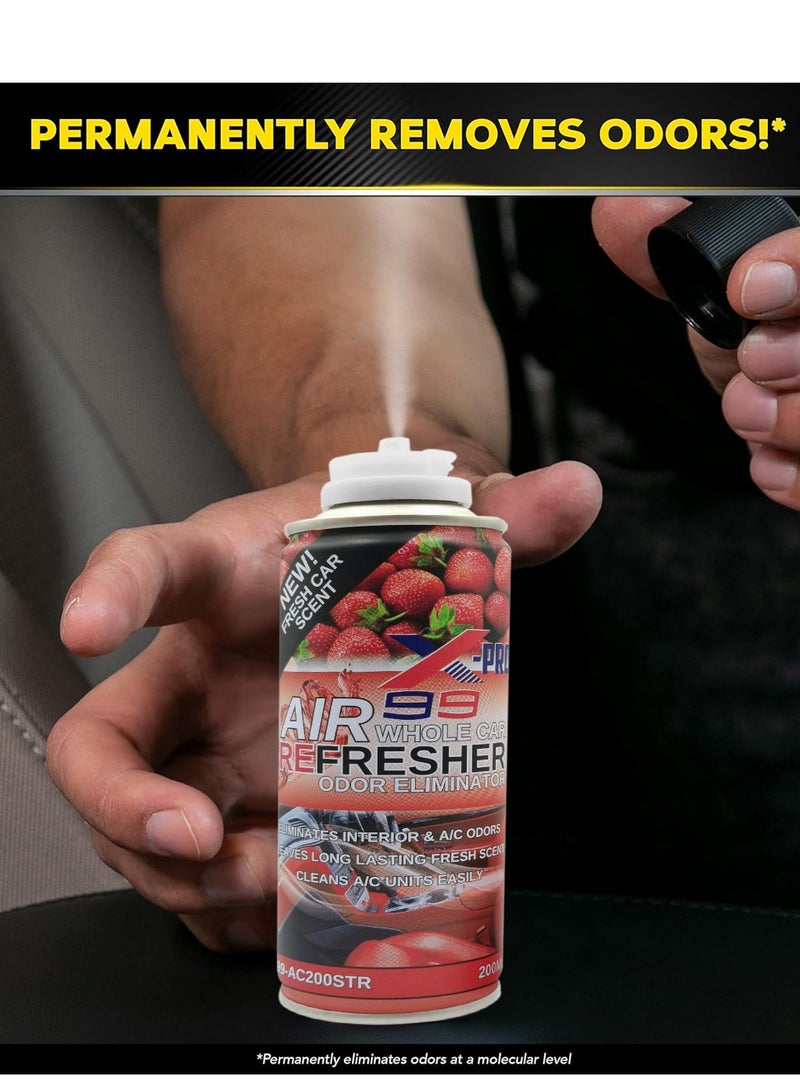 X Pro 99 4PCS  X-PRO 99 Air Refresher Whole Car Odor Eliminator Spray 200ml Strawberry Fresh Scent A/C Vent Cleaner Interior Cabin Freshener Long Lasting Car Fragrance Spray for Cars SUVs Vans Trucks - Model X99-AC200STR - Image 3