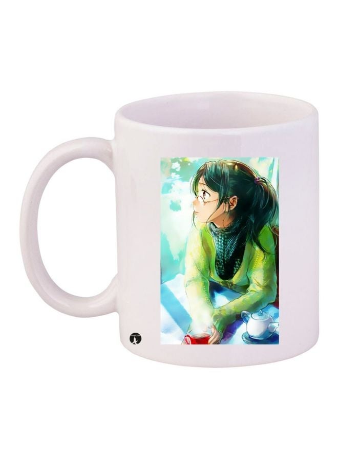 Anime Girl Printed Coffee Mug White/Green/Blue
