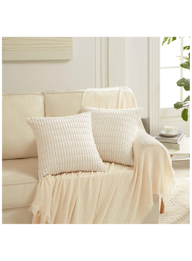 XiuWoo 4 Packs  45x45 cm Neutral Decorative Throw Pillow Covers for Living Room Couch Bed Sofa, Rustic Farmhouse Boho Home Decor, Soft Plush Striped Corduroy Square Cushion Case  - Image 3