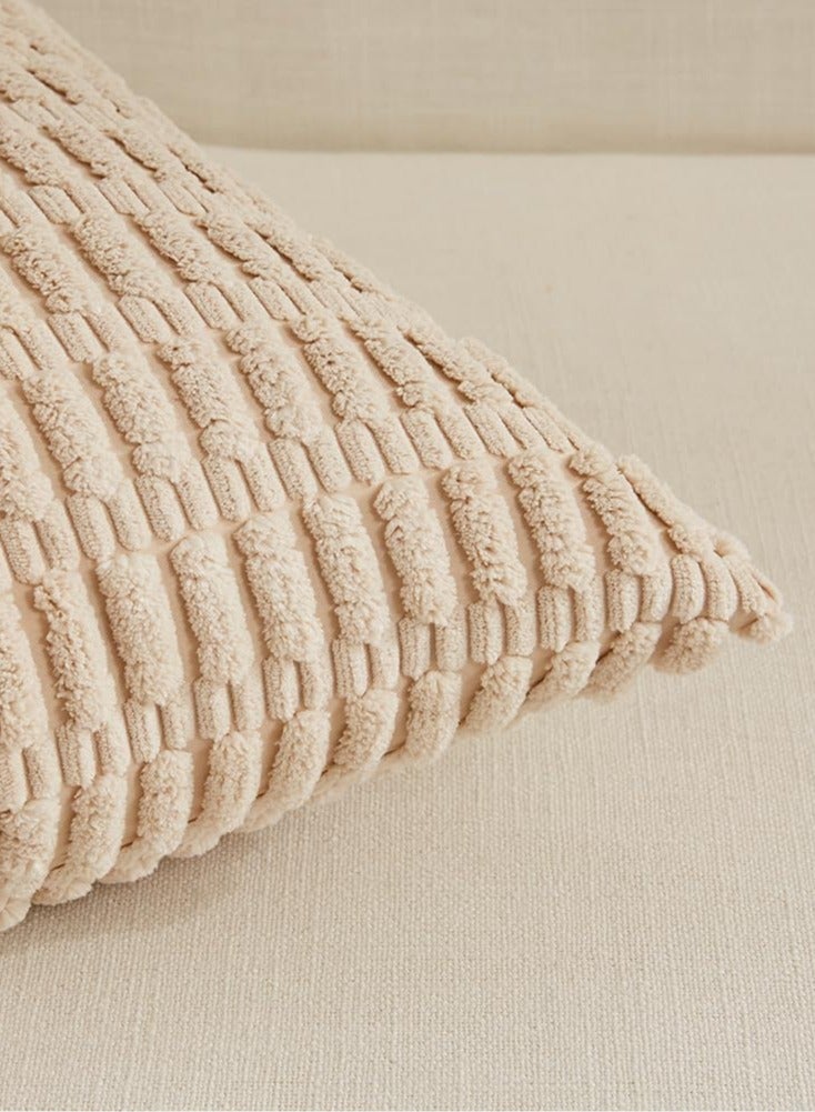 XiuWoo 4 Packs  45x45 cm Neutral Decorative Throw Pillow Covers for Living Room Couch Bed Sofa, Rustic Farmhouse Boho Home Decor, Soft Plush Striped Corduroy Square Cushion Case  - Image 5