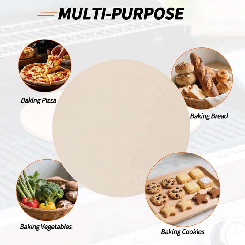 Dinlon Round Pizza Stone for Oven, 13" Cooking Stone Compatible with Breville Smart Oven BOV800 BOV845, Cordierite Baking Stones for BBQ Grill, Pizza Stones BOV800PS Replacement for Breville Oven Accessories - Image 5