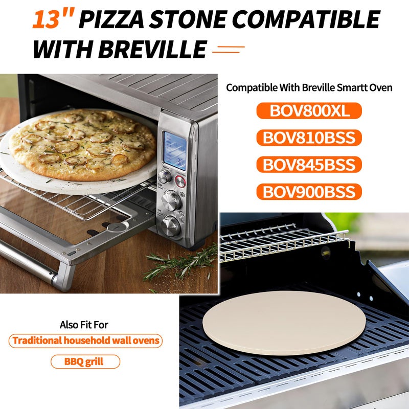 Dinlon Round Pizza Stone for Oven, 13" Cooking Stone Compatible with Breville Smart Oven BOV800 BOV845, Cordierite Baking Stones for BBQ Grill, Pizza Stones BOV800PS Replacement for Breville Oven Accessories - Image 3