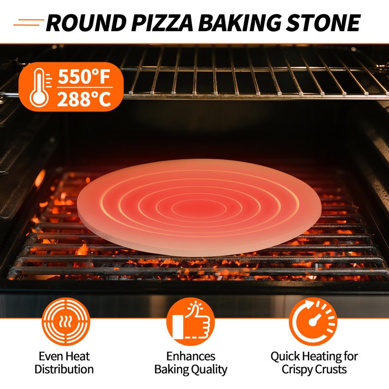 Dinlon Round Pizza Stone for Oven, 13" Cooking Stone Compatible with Breville Smart Oven BOV800 BOV845, Cordierite Baking Stones for BBQ Grill, Pizza Stones BOV800PS Replacement for Breville Oven Accessories - Image 4