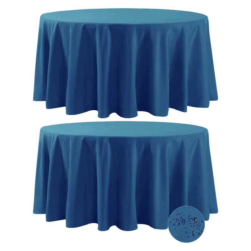 Fokitut 2 Pack Waterproof Round Tablecloth 120 Inch Stain Resistant and Wrinkle Polyester Table Cloth Fabric Table Cover for Kitchen Dining Wedding Party Holiday DinnerMediterranean Blue