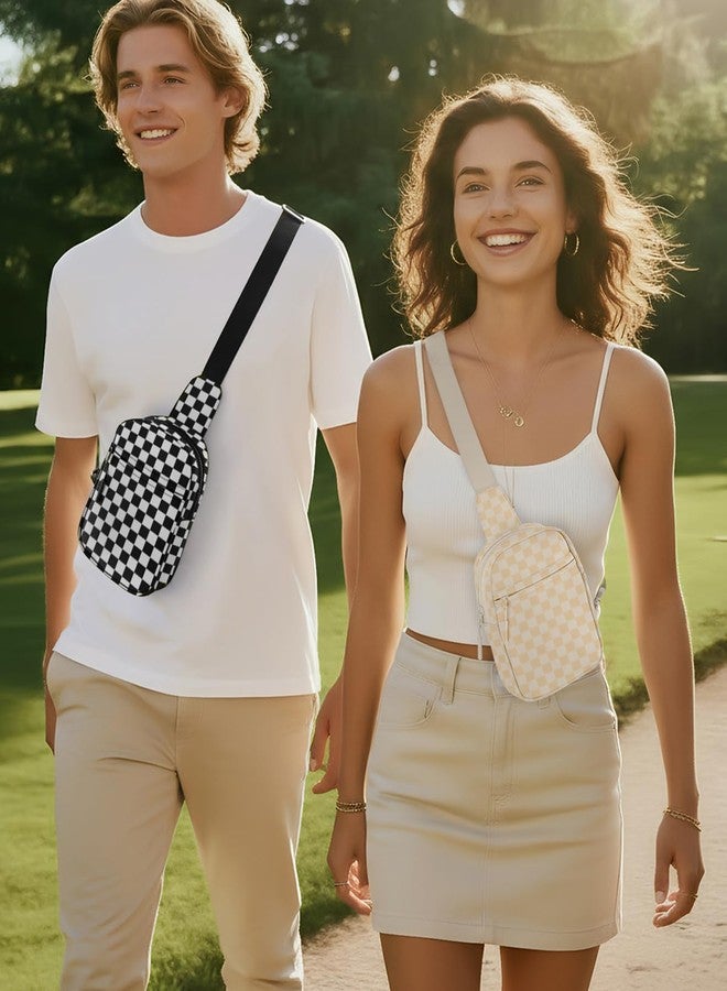 CHOLISS حقيبة كتف صغيرة من تشوليس للنساء والرجال، حقائب كروسبودي عصرية، حقيبة صدر بحزام قابل للتمديد، A14 أسود بنقشة مربعات، صغيرة، حقيبة كتف صغيرة - Image 2