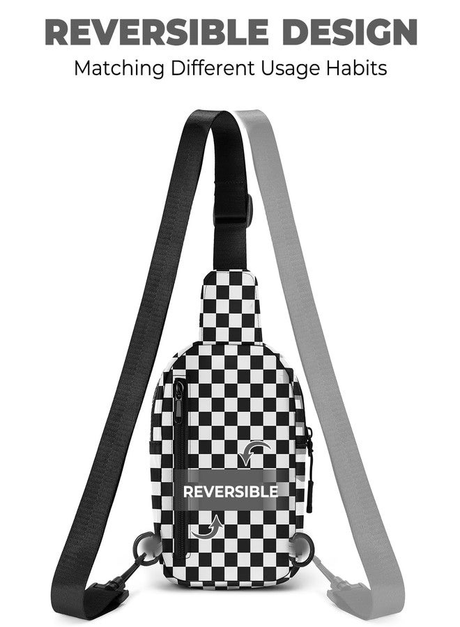 CHOLISS حقيبة كتف صغيرة من تشوليس للنساء والرجال، حقائب كروسبودي عصرية، حقيبة صدر بحزام قابل للتمديد، A14 أسود بنقشة مربعات، صغيرة، حقيبة كتف صغيرة - Image 4
