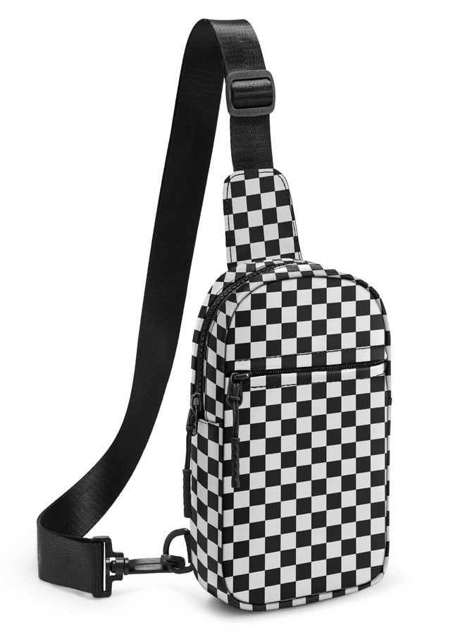 CHOLISS حقيبة كتف صغيرة من تشوليس للنساء والرجال، حقائب كروسبودي عصرية، حقيبة صدر بحزام قابل للتمديد، A14 أسود بنقشة مربعات، صغيرة، حقيبة كتف صغيرة - Image 1