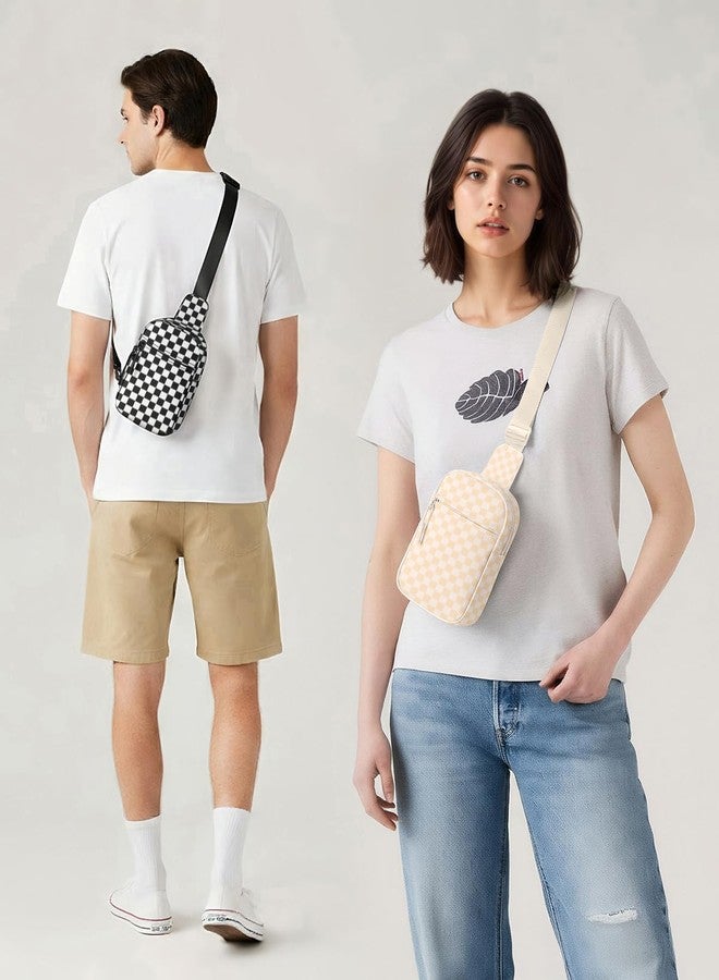 CHOLISS حقيبة كتف صغيرة من تشوليس للنساء والرجال، حقائب كروسبودي عصرية، حقيبة صدر بحزام قابل للتمديد، A14 أسود بنقشة مربعات، صغيرة، حقيبة كتف صغيرة - Image 3