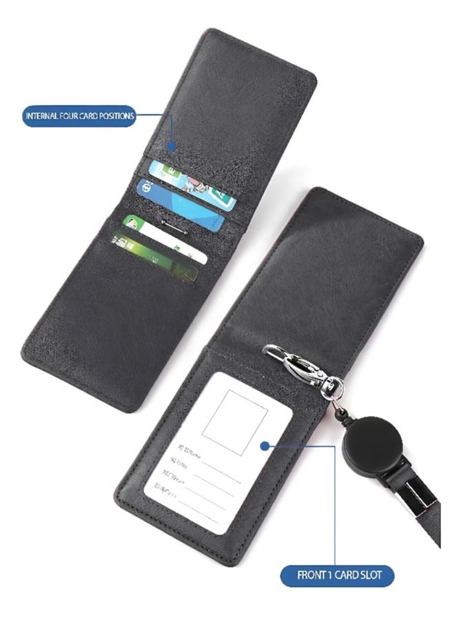 Generic ID card bag leather, folding PU card bag telescopic rope, high-quality color-changing PU, multi-socket ID card holder leather large capacity, work card employee badge cover, light luxury high-end feeling, can accommodate multiple bank cards, ID cards, business cards, subway cards, etc.  - Image 3