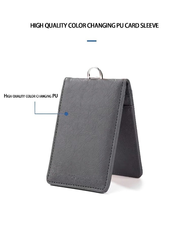 Generic ID card bag leather, folding PU card bag telescopic rope, high-quality color-changing PU, multi-socket ID card holder leather large capacity, work card employee badge cover, light luxury high-end feeling, can accommodate multiple bank cards, ID cards, business cards, subway cards, etc.  - Image 4