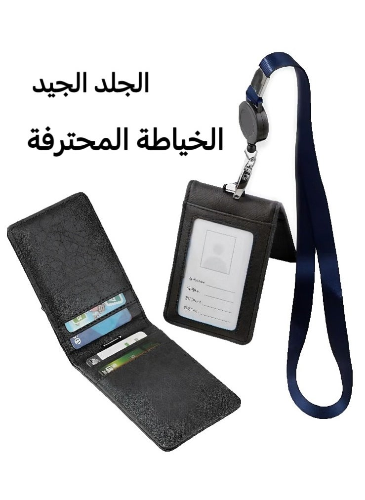 Generic ID card bag leather, folding PU card bag telescopic rope, high-quality color-changing PU, multi-socket ID card holder leather large capacity, work card employee badge cover, light luxury high-end feeling, can accommodate multiple bank cards, ID cards, business cards, subway cards, etc.  - Image 1