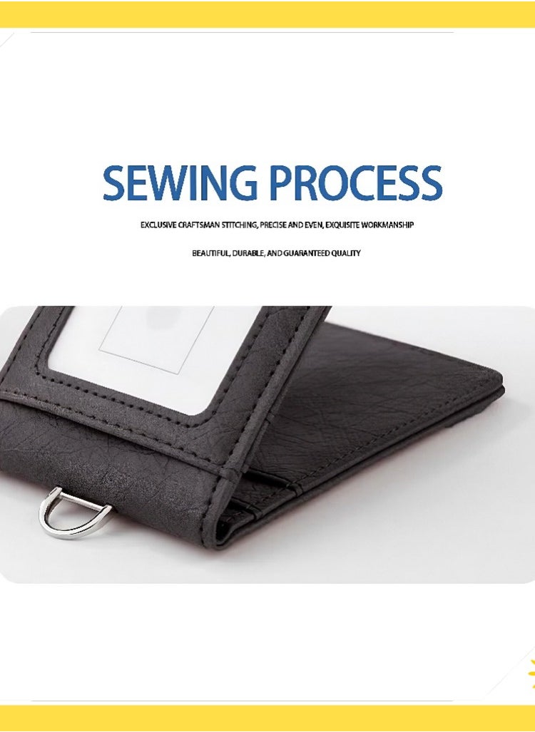 Generic ID card bag leather, folding PU card bag telescopic rope, high-quality color-changing PU, multi-socket ID card holder leather large capacity, work card employee badge cover, light luxury high-end feeling, can accommodate multiple bank cards, ID cards, business cards, subway cards, etc.  - Image 5