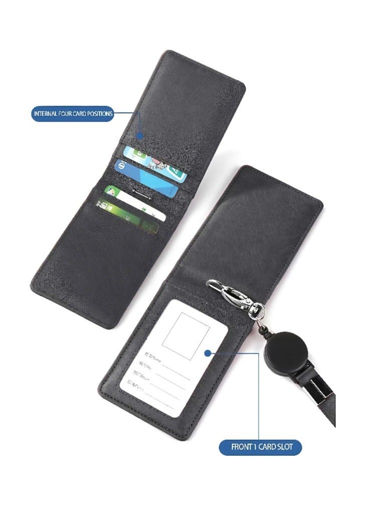 Id Card Wallet Made of Leather Material, Foldable PU Card Wallet with Retractable Cord,Multi-card Slot Id Card Wallet with Large Capacity Design - Image 2