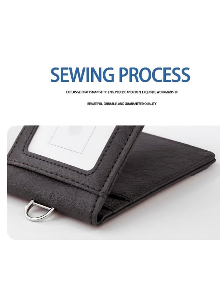 Id Card Wallet Made of Leather Material, Foldable PU Card Wallet with Retractable Cord,Multi-card Slot Id Card Wallet with Large Capacity Design - Image 5