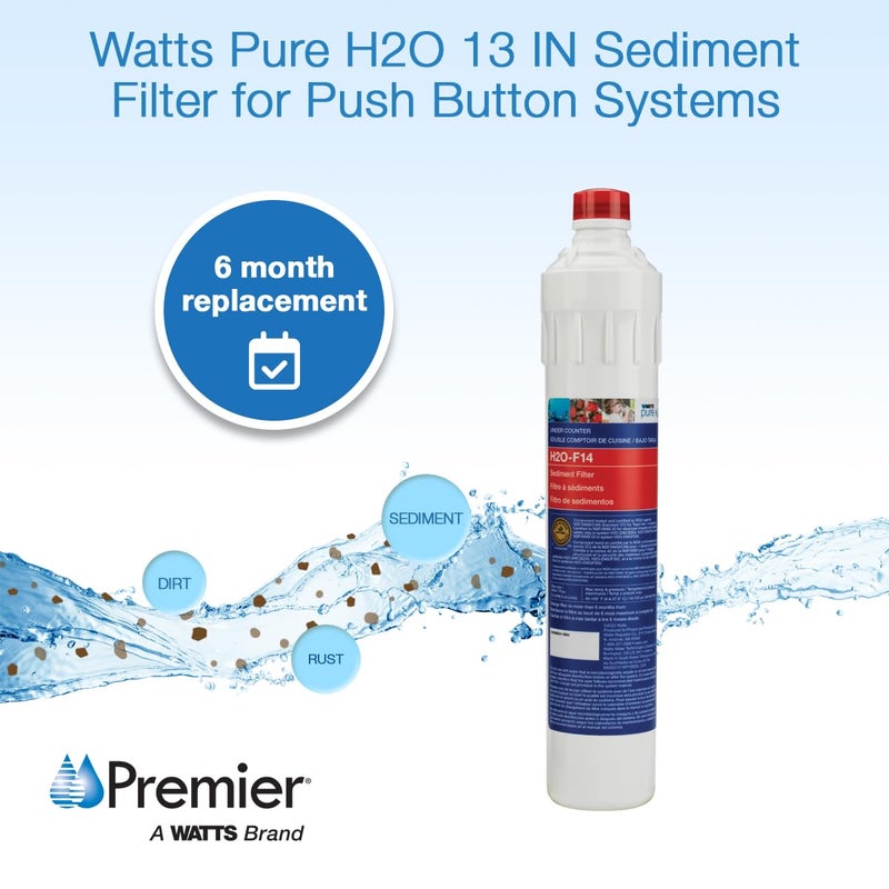 Watts Premier H2O-F14 Pure H2O 5-Micron Sediment Water Filter Replacement for H2O-DWCB200 and H2O-DWUF300 Under Counter Water Filtration Systems, Push Button Design - Image 2