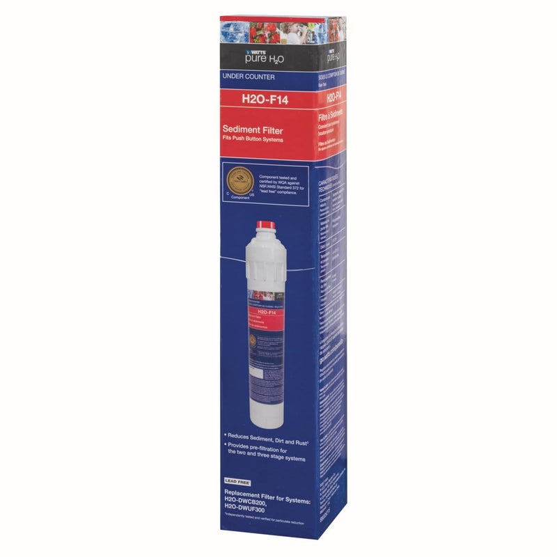 Watts Premier H2O-F14 Pure H2O 5-Micron Sediment Water Filter Replacement for H2O-DWCB200 and H2O-DWUF300 Under Counter Water Filtration Systems, Push Button Design - Image 3