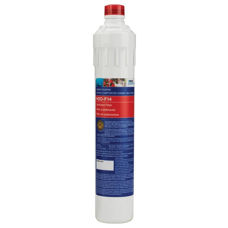 Watts Premier H2O-F14 Pure H2O 5-Micron Sediment Water Filter Replacement for H2O-DWCB200 and H2O-DWUF300 Under Counter Water Filtration Systems, Push Button Design - Image 1