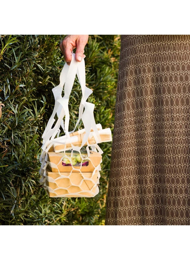 Restaurantware Shopping Bags 100 Pack of 13.4 Inch with Handles Net Take Out Bags Non-Woven Honeycomb Design Disposable White Carriers For Food Delivery, Grocery Packaging, And Caterings - Image 3