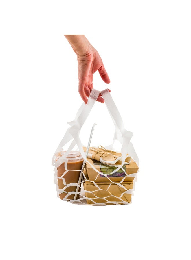 Restaurantware Shopping Bags 100 Pack of 13.4 Inch with Handles Net Take Out Bags Non-Woven Honeycomb Design Disposable White Carriers For Food Delivery, Grocery Packaging, And Caterings - Image 2