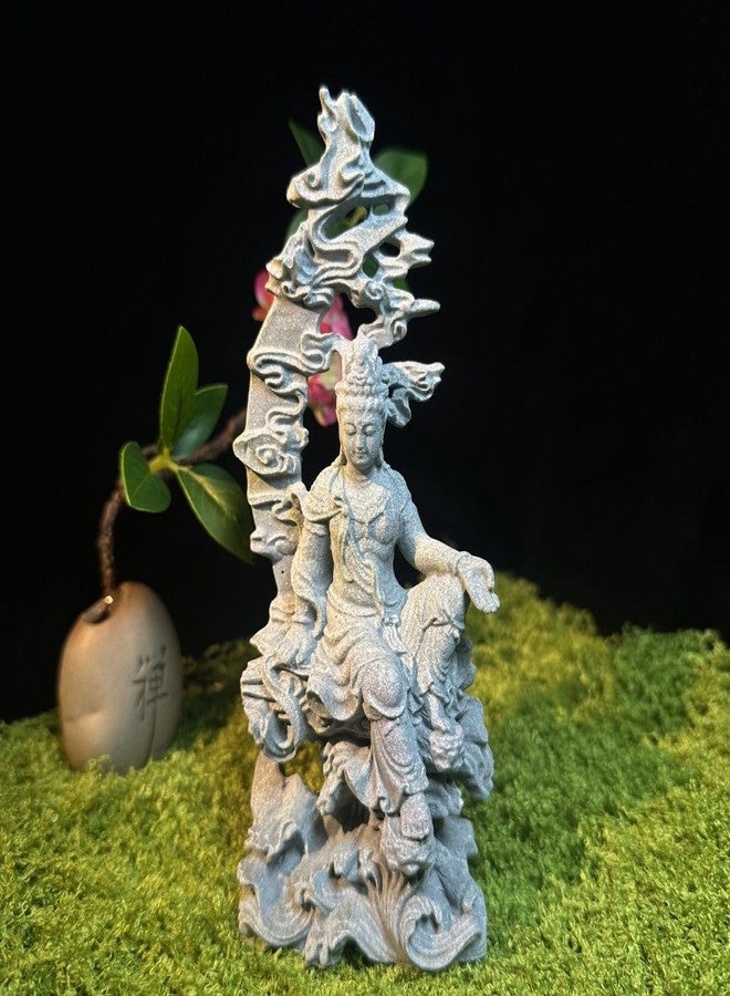 livelyfish Aquarium Guan Yin Statue Buddhist Decoration Kuanyin Buddha Sculpture Zen Sandstone Collection Figurine for Home Fish Tank Decor (Gray) - Image 4