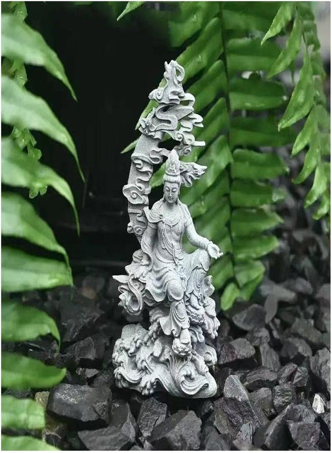 livelyfish Aquarium Guan Yin Statue Buddhist Decoration Kuanyin Buddha Sculpture Zen Sandstone Collection Figurine for Home Fish Tank Decor (Gray) - Image 1