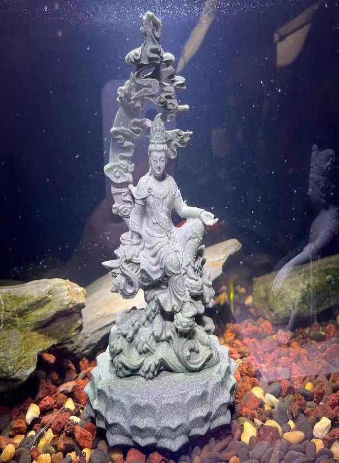 livelyfish Aquarium Guan Yin Statue Buddhist Decoration Kuanyin Buddha Sculpture Zen Sandstone Collection Figurine for Home Fish Tank Decor (Gray) - Image 5