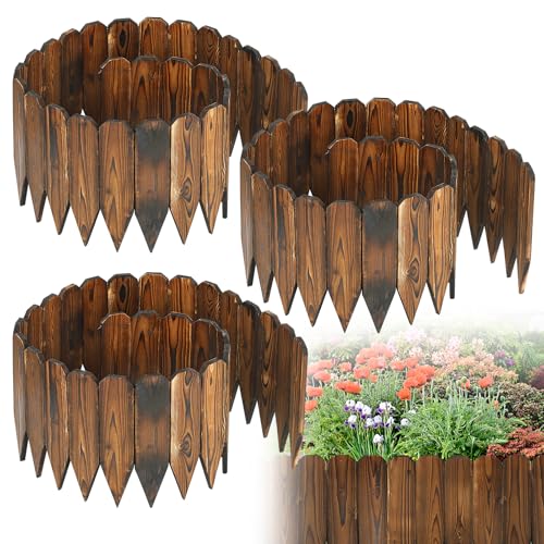 Alphatool Rustic Pine Wood Garden Fence - 19.8ft Total Length (3pcs 6.6ft L*12in H) Easy to Install Sturdy Wooden Landscape Edging Border, No Fading Planter Fencing for Yard Flower Bed Lawns Pathway Tree - Image 1