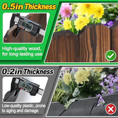 Alphatool Rustic Pine Wood Garden Fence - 19.8ft Total Length (3pcs 6.6ft L*12in H) Easy to Install Sturdy Wooden Landscape Edging Border, No Fading Planter Fencing for Yard Flower Bed Lawns Pathway Tree - Image 2