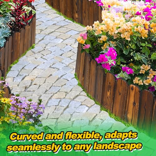 Alphatool Rustic Pine Wood Garden Fence - 19.8ft Total Length (3pcs 6.6ft L*12in H) Easy to Install Sturdy Wooden Landscape Edging Border, No Fading Planter Fencing for Yard Flower Bed Lawns Pathway Tree - Image 4