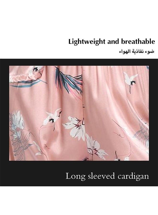 NIBEMINENT 2-Piece Women'S Printed Satin Pajamas Classic Polo Collar Long Sleeve Button Open Close Top Casual Loose Waistband Elastic Pajama Pants - Image 4
