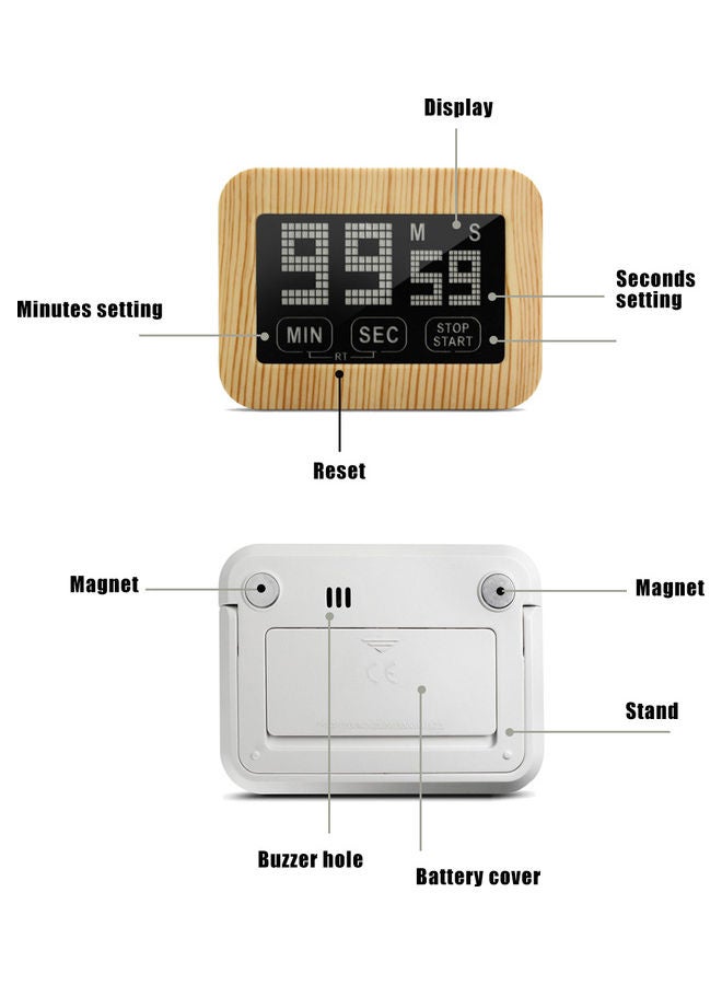NIBEMINENT Digital Kitchen Timer Magnetic Countdown Clock Large Display Touchscreen Count Up And Down With Retractable Bracket For Cooking Kids Gym Games Classroom Beige 9.00*3.00*7.50cm - Image 2