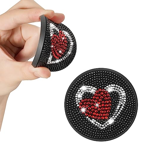 QUARKACE Car Coasters Cute Car Cup Holder Coaster Bling Car Accessories for Women Handmade with Crystal Rhinestones AntiSlip 275 Inches Fit Most of Cars 2 Pack Sweet Heart - Image 1
