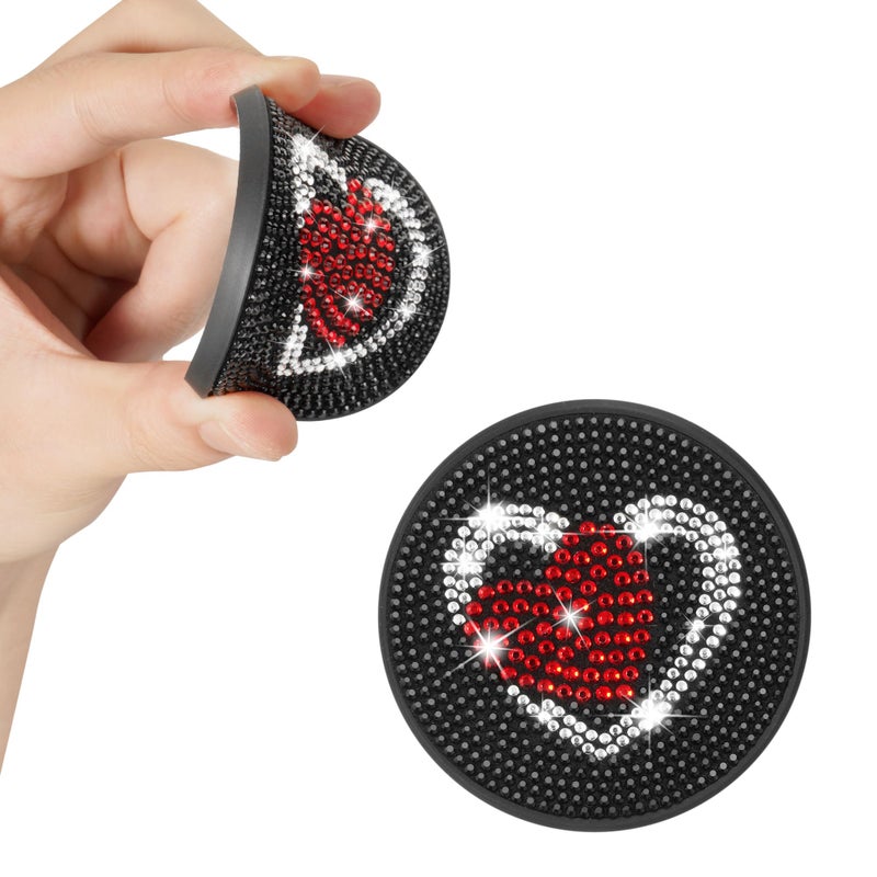 QUARKACE Car Coasters Cute Car Cup Holder Coaster Bling Car Accessories for Women Handmade with Crystal Rhinestones AntiSlip 275 Inches Fit Most of Cars 2 Pack Sweet Heart - Image 3