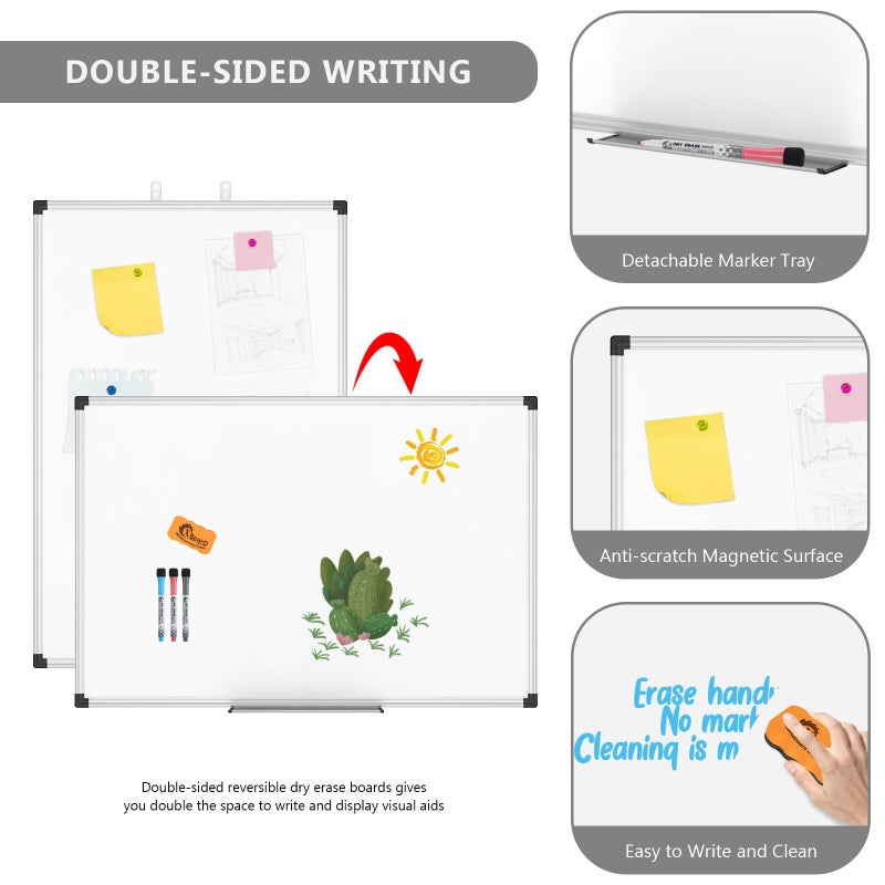 XBoard Magnetic Dry Erase Board/Whiteboard, 36 X 24 Inches, Double Sided White Board,1 Dry Eraser & 3 Dry Erase Markers & 4 Push Pin Magnets - Image 4